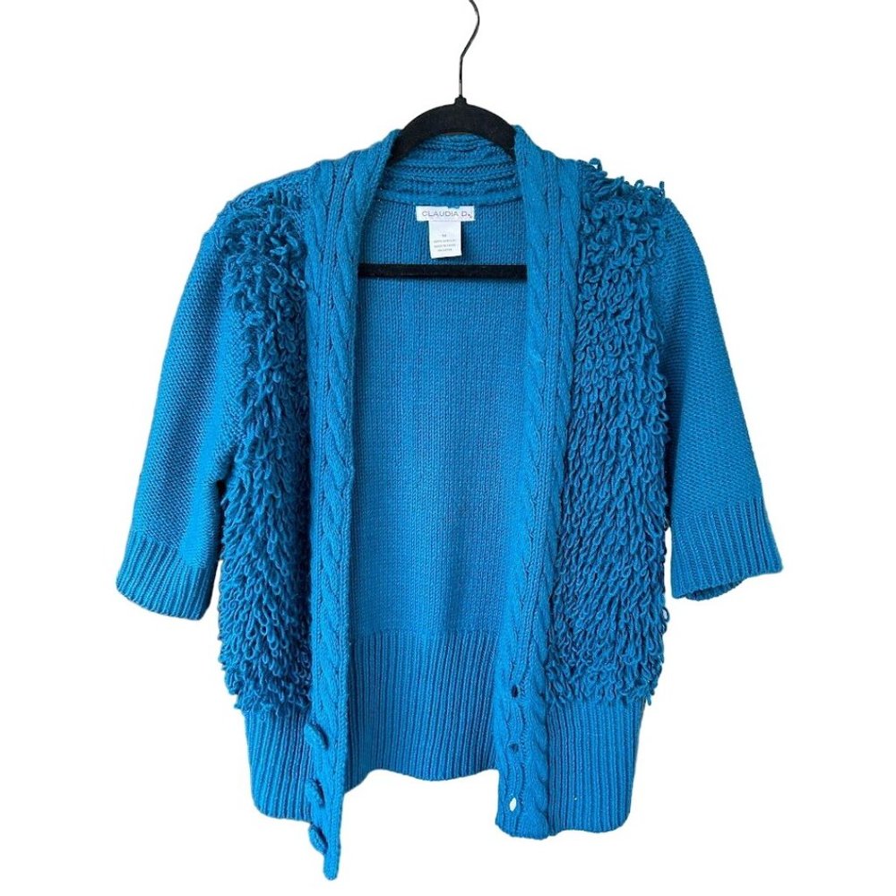Claudia D Women's Blue and Green Saggy Cardigan Half Sleeve Sweater Teal Size M‎